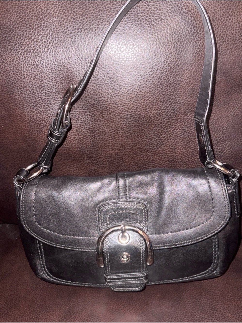 Coach SoHo large buckle Smooth black leather VTG Y2K bag